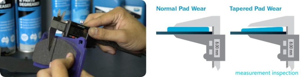 brake pad wear pattern thickness measurement inspection maintenance guide