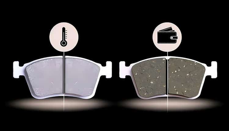 high performance ceramic brake pads comparison with standard brake pads side by side
