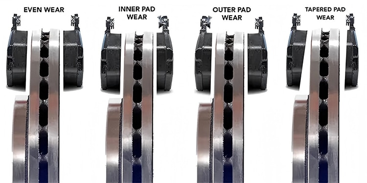 worn brake pad wear patterns diagnosis