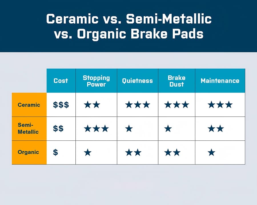 semi metallic ceramic brake pad comparison