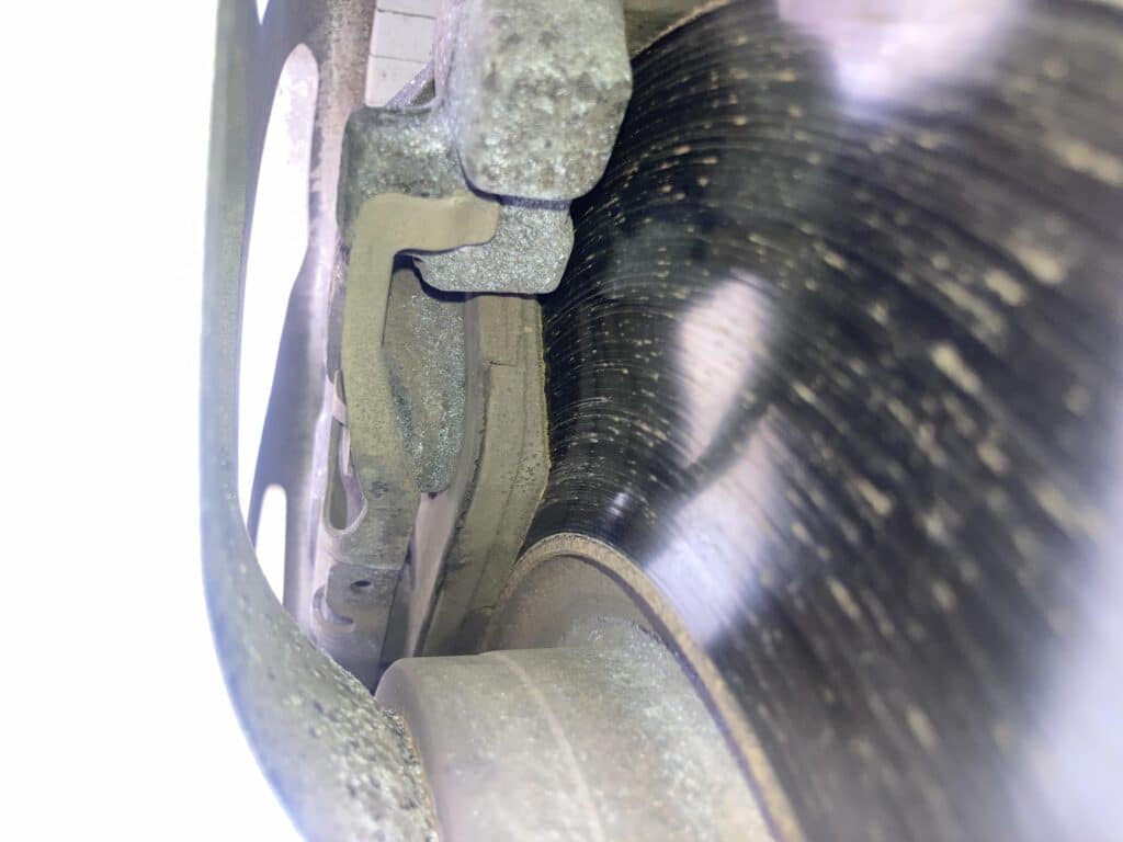 worn out brake pads closeup
