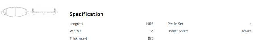 brake pad technical specifications dimensions