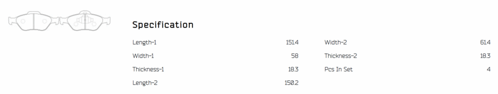 brake pads technical specifications diagram