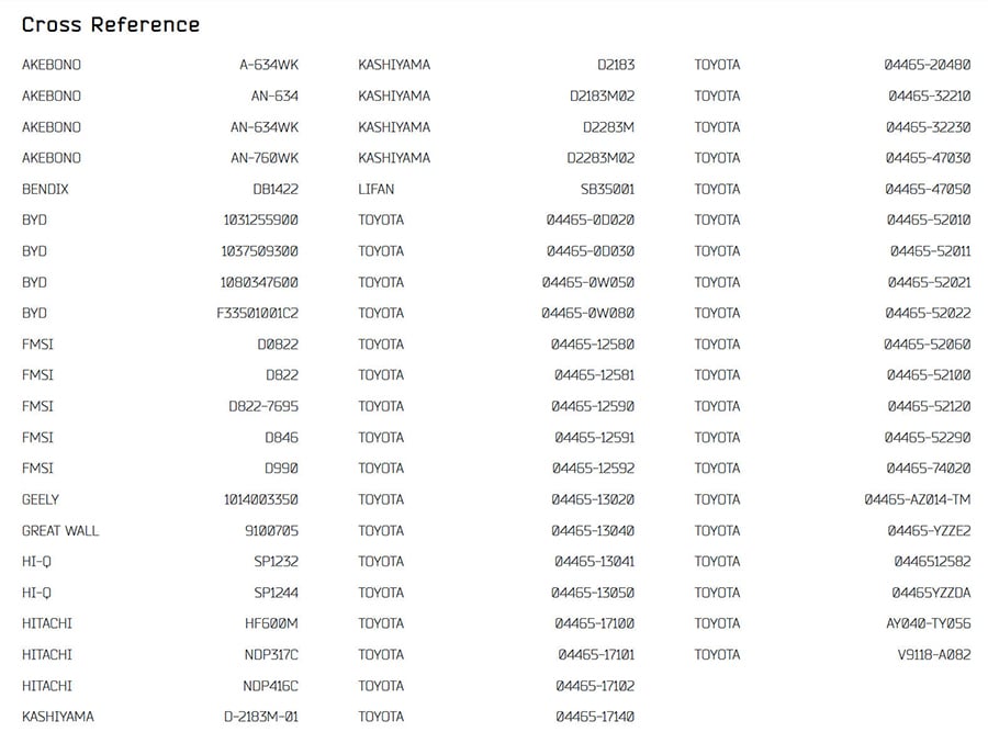 cross reference compatibility chart