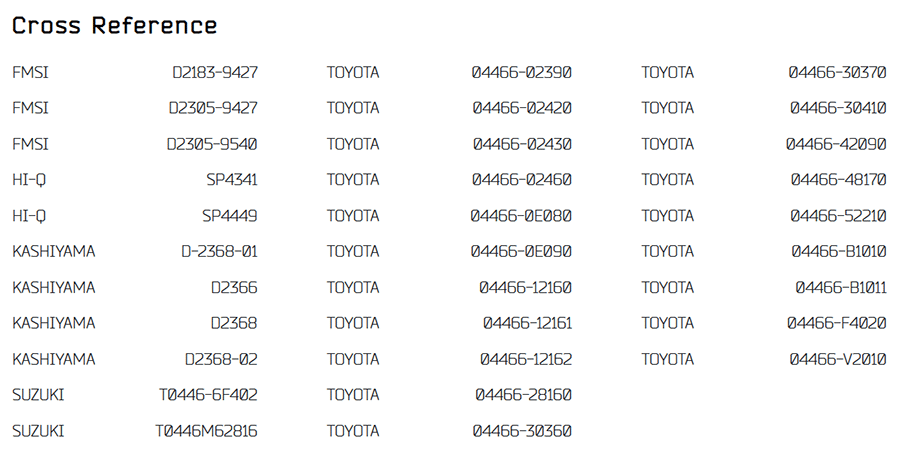 toyota brake system compatibility chart