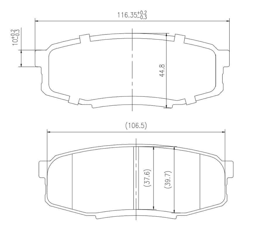 brake pad dimensional specifications
