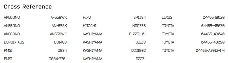 oem brake pad cross reference compatibility