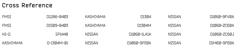 oem cross reference chart